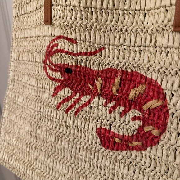 NWT Universal Thread Straw Straw Packable Tote Bag with Red Shrimp Embroidery - Picture 6 of 8
